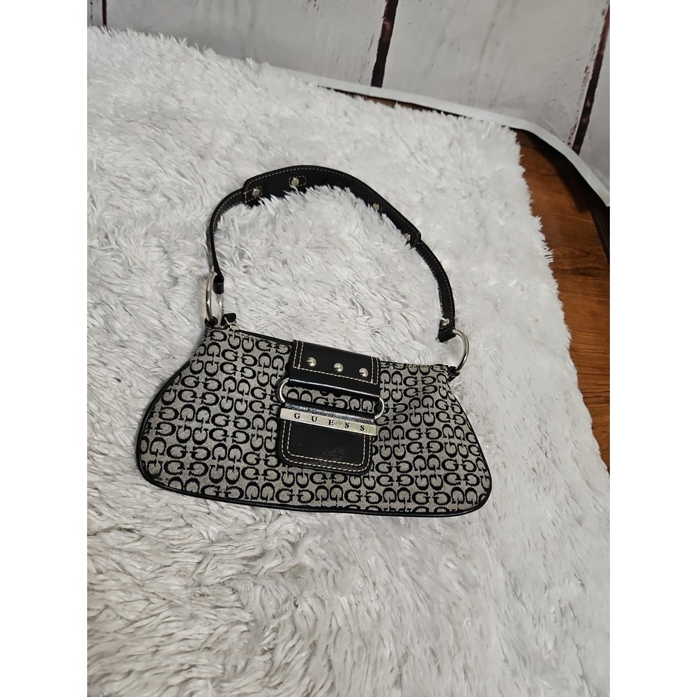 Guess Monogram Baguette Shoulder Bag Black Gray G Logo Y2K Vintage‎ Style